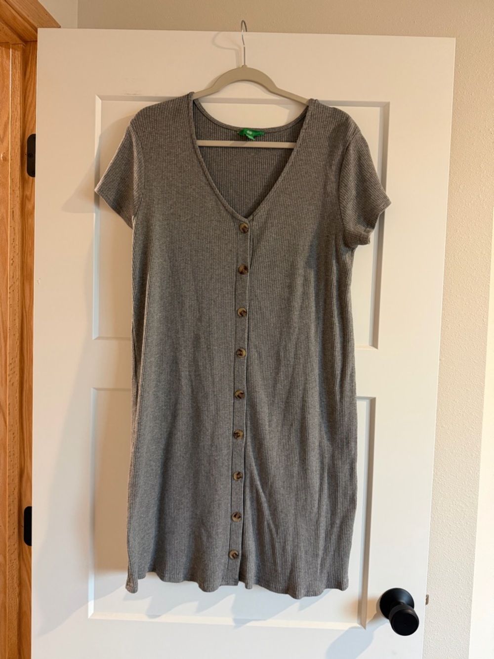 dip Gray Ribbed Button-Front Short Sleeve Dress